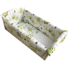 Set lenjerie pentru bebelusi cu aparatori laterale, Bufnita verde, bumbac 100%