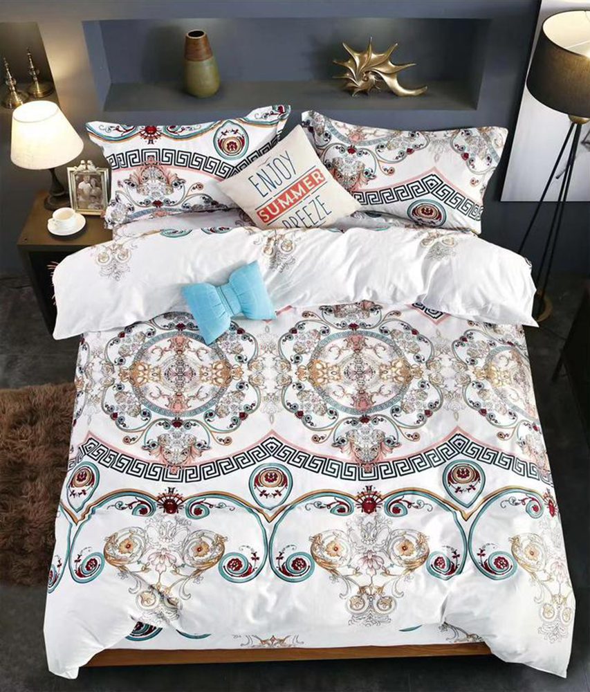 Lenjerie de pat pentru o persoana cu husa de perna patrata, Morgandy, bumbac ranforce, gramaj tesatura 120 g/mp, multicolor, 3 piese