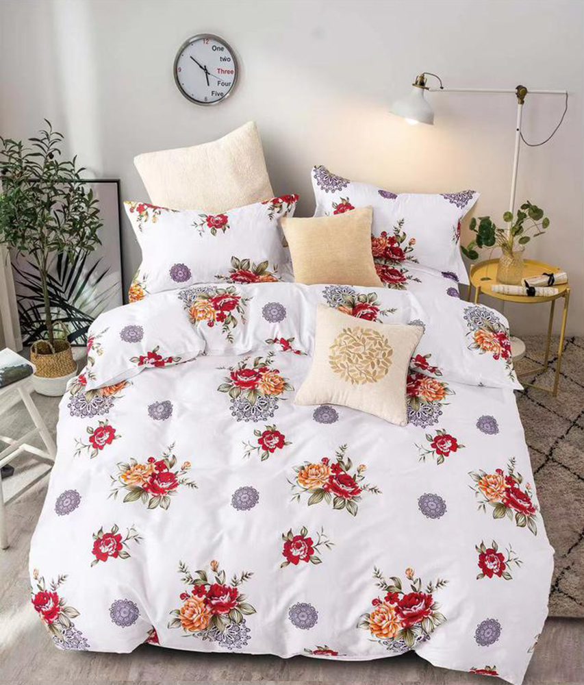 Lenjerie de pat matrimonial cu husa de perna dreptunghiulara, Arleta, bumbac ranforce, gramaj tesatura 120 g/mp, multicolor, 4 piese