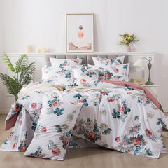 Lenjerie de pat pentru o persoana cu husa elastic pat si fata perna patrata, Megara, bumbac ranforce, gramaj tesatura 120 g/mp, multicolor, 3 piese