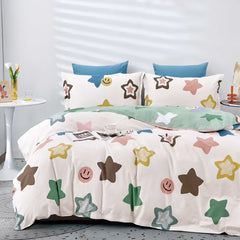 Lenjerie de pat pentru o persoana cu husa de perna patrata, Mongar, bumbac ranforce, gramaj tesatura 120 g/mp, multicolor, 3 piese