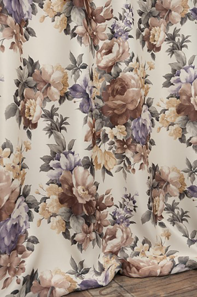 Set draperii blackout model floral cu inele auriu antic, Madison, densitate 700 g/ml, Rosa Arvensis, 2 buc