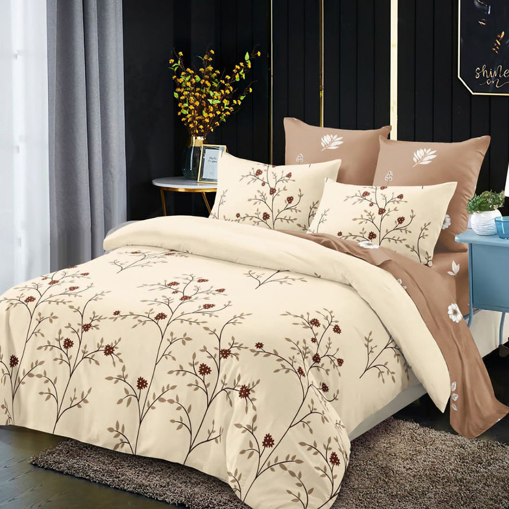 Lenjerie de pat matrimonial cu husa de perna dreptunghiulara, Deborah, bumbac mercerizat, multicolor, 4 piese