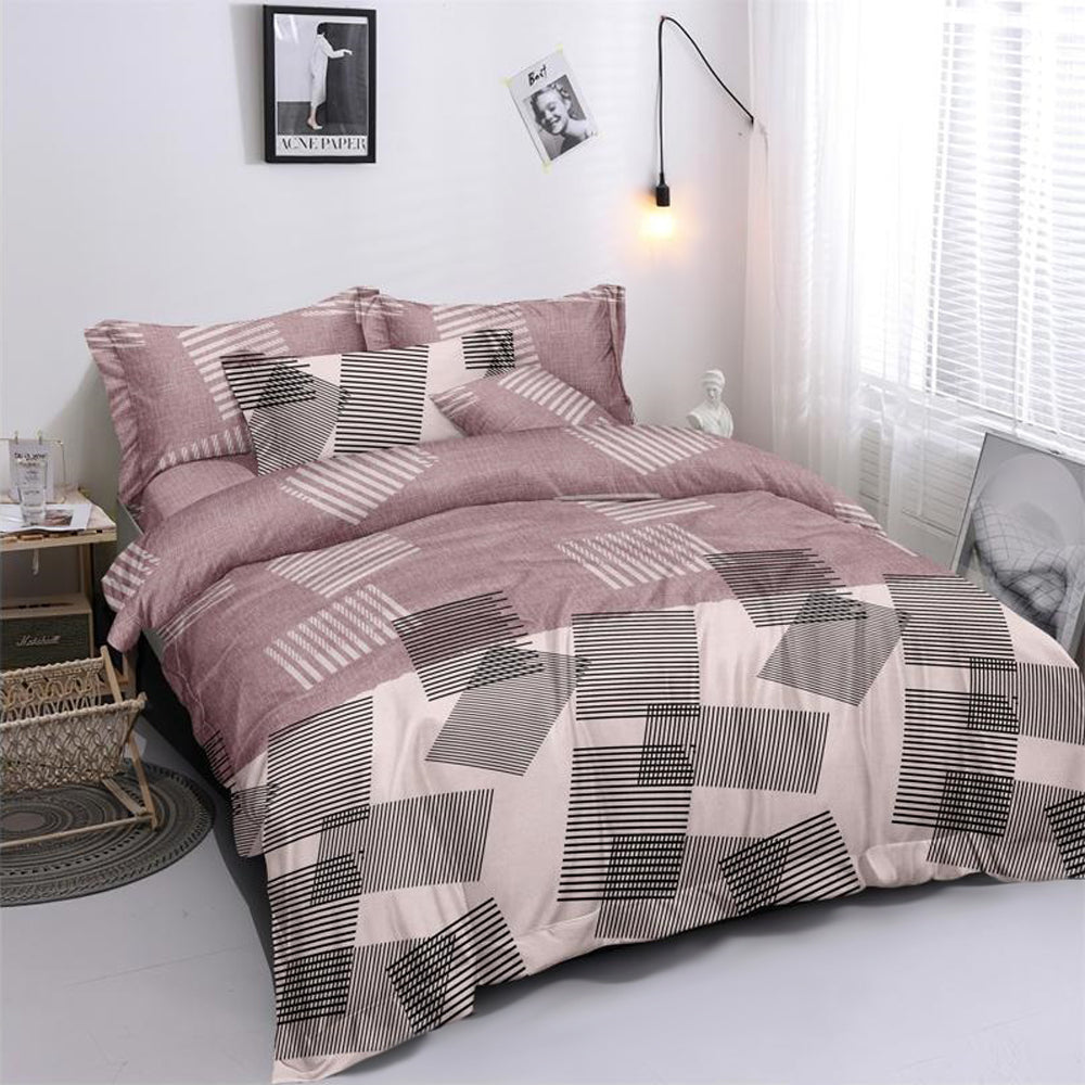 Lenjerie de pat matrimonial cu husa de perna dreptunghiulara, Caylan, bumbac mercerizat, multicolor, 4 piese