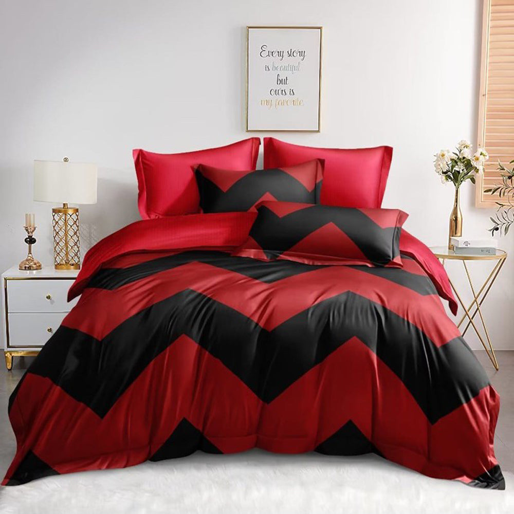 Lenjerie de pat pentru o persoana cu husa de perna patrata, Gisela, bumbac mercerizat, multicolor, 3 piese