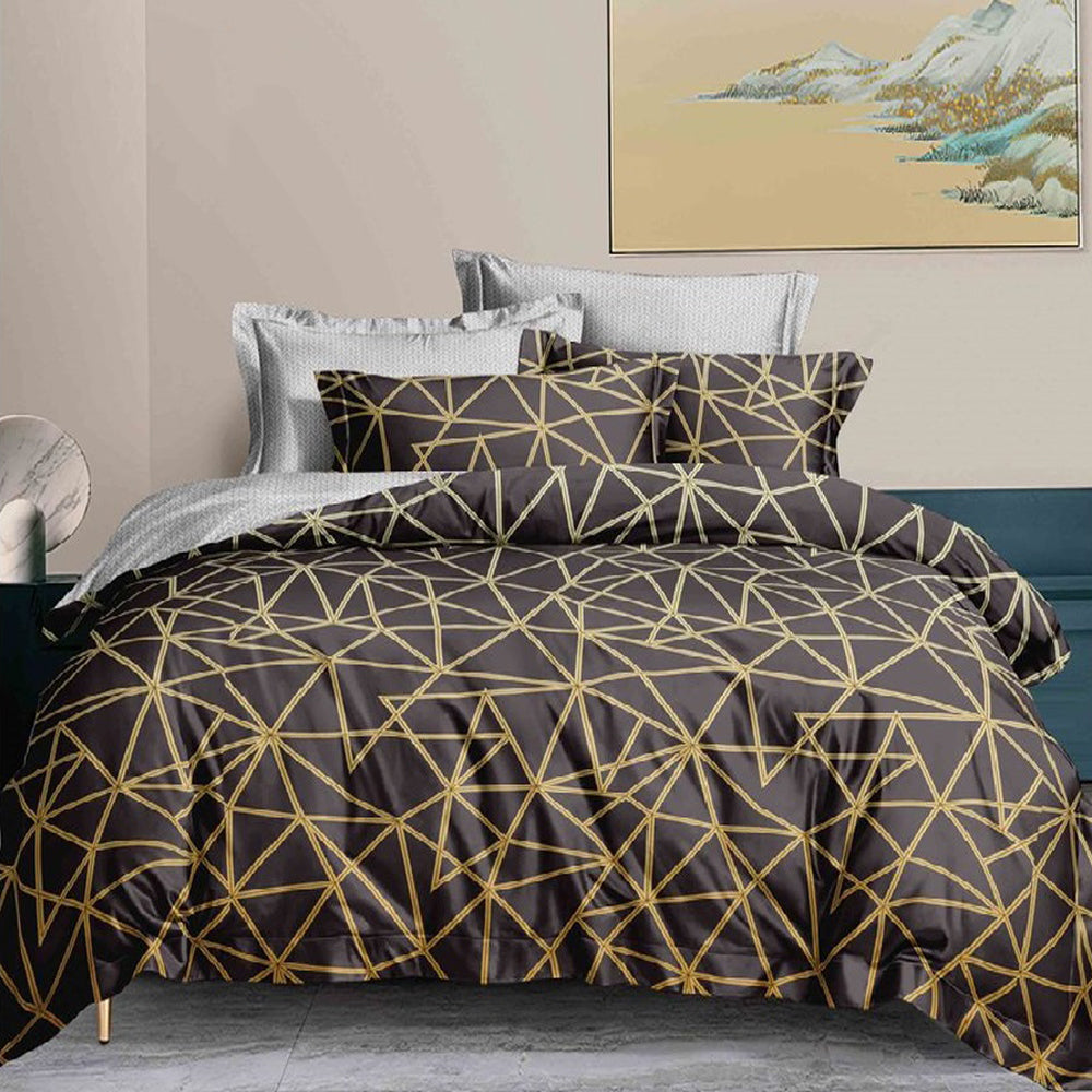 Lenjerie de pat pentru o persoana cu husa de perna patrata, Monisha, bumbac mercerizat, multicolor, 3 piese