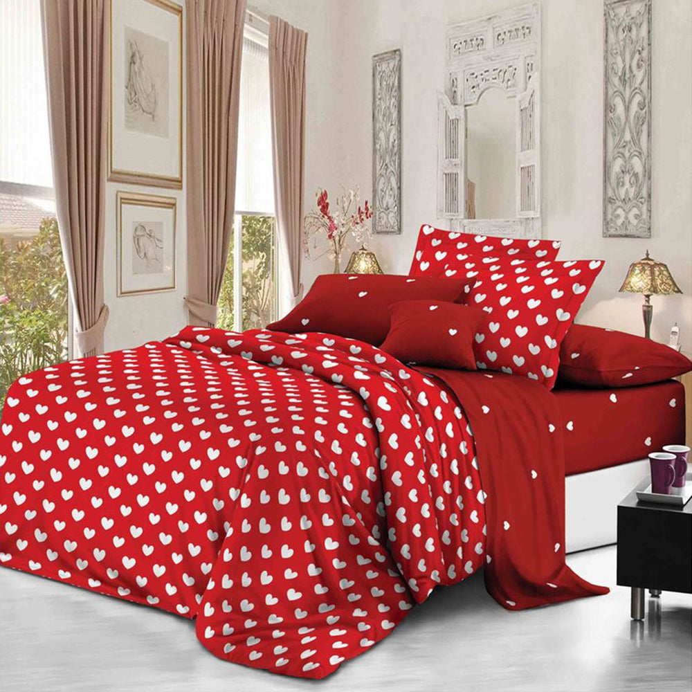 Lenjerie de pat matrimonial cu husa de perna patrata, Mireia, bumbac mercerizat, multicolor, 4 piese
