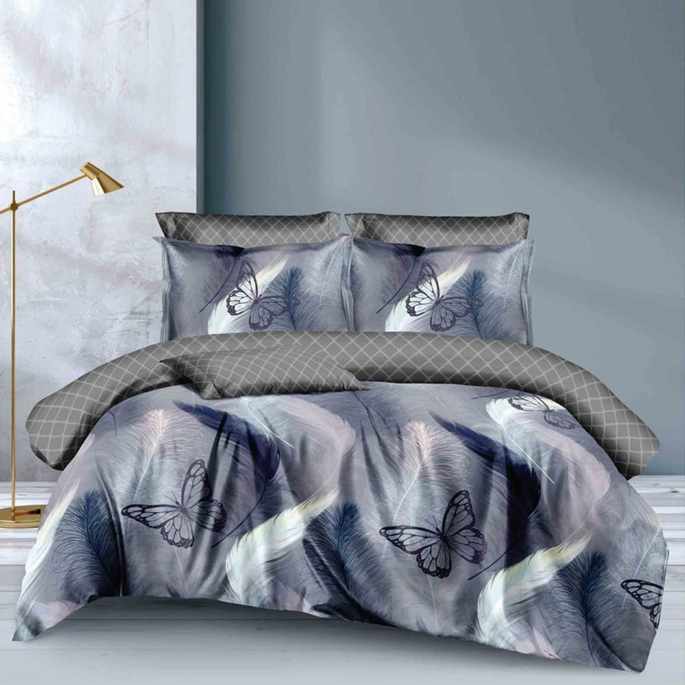 Lenjerie de pat matrimonial cu husa de perna dreptunghiulara, Arana, bumbac mercerizat, multicolor, 4 piese