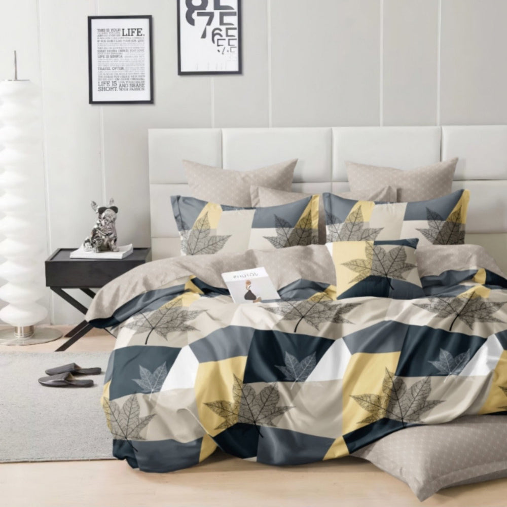 Lenjerie de pat matrimonial cu husa de perna dreptunghiulara, Caila, bumbac mercerizat, multicolor, 4 piese