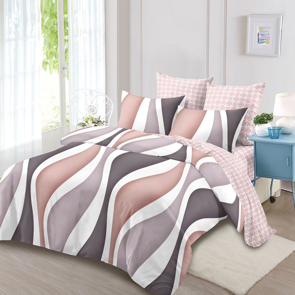 Lenjerie de pat pentru o persoana cu husa elastic pat si fata perna patrata, Vania, bumbac mercerizat, multicolor, 3 piese