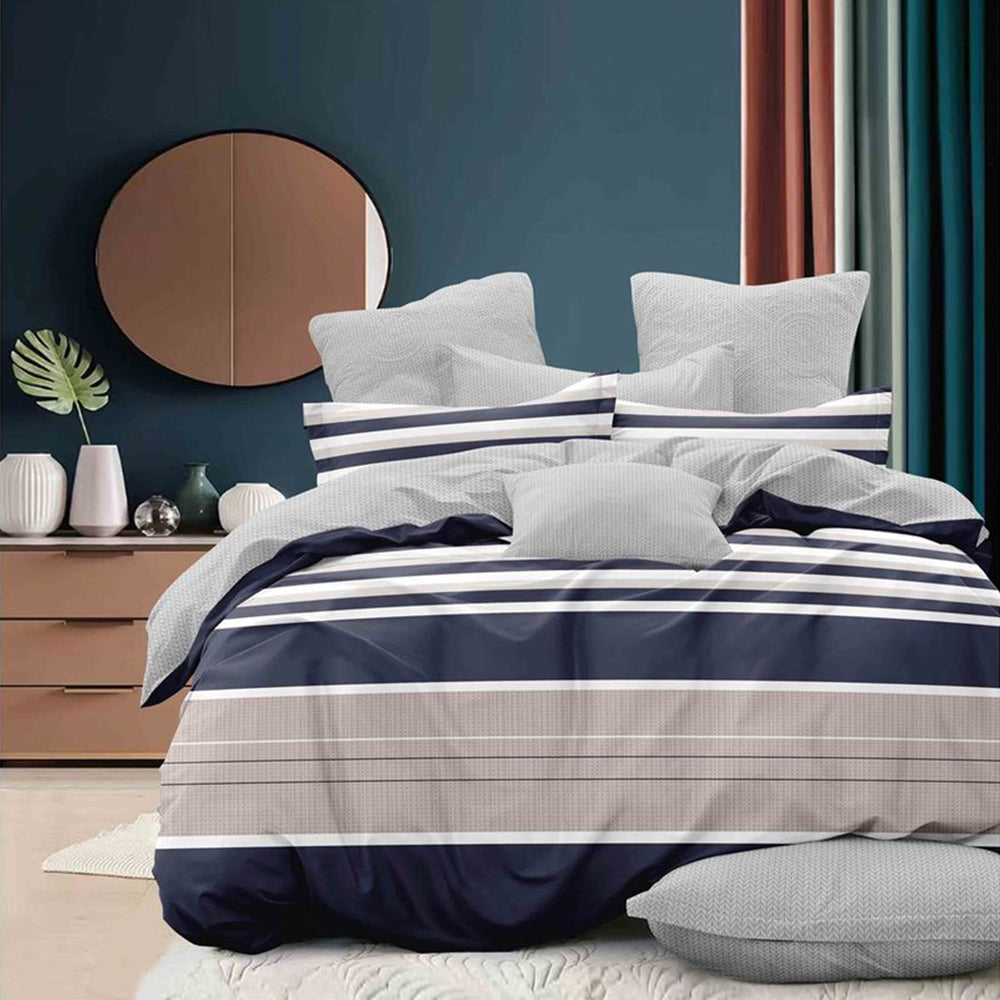 Lenjerie de pat pentru o persoana cu husa de perna patrata, Tena, bumbac mercerizat, multicolor, 3 piese