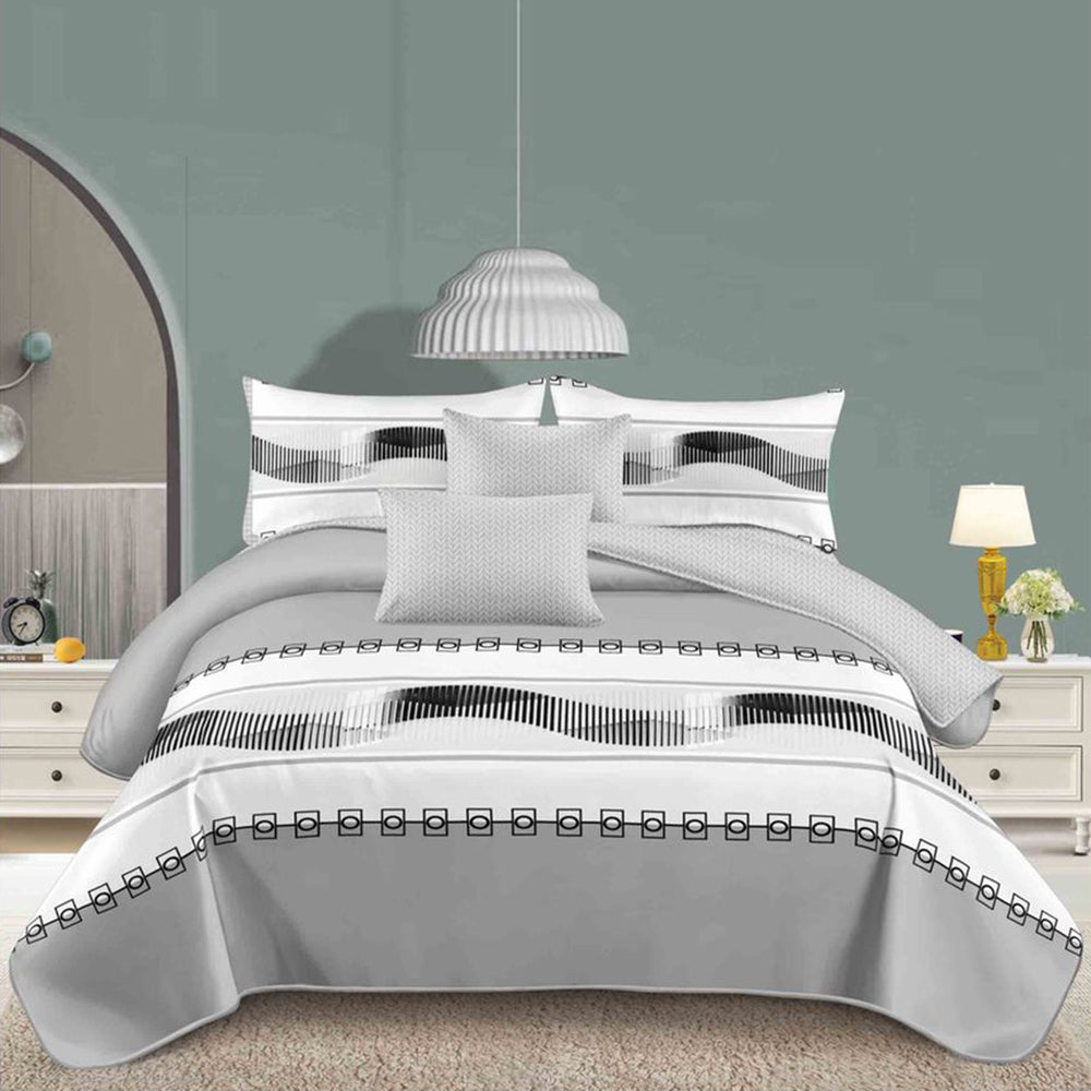 Lenjerie de pat matrimonial cu husa de perna dreptunghiulara, Ainmire, bumbac mercerizat, multicolor, 4 piese