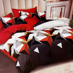 Lenjerie de pat matrimonial cu husa de perna dreptunghiulara, Rava, bumbac mercerizat, multicolor, 4 piese