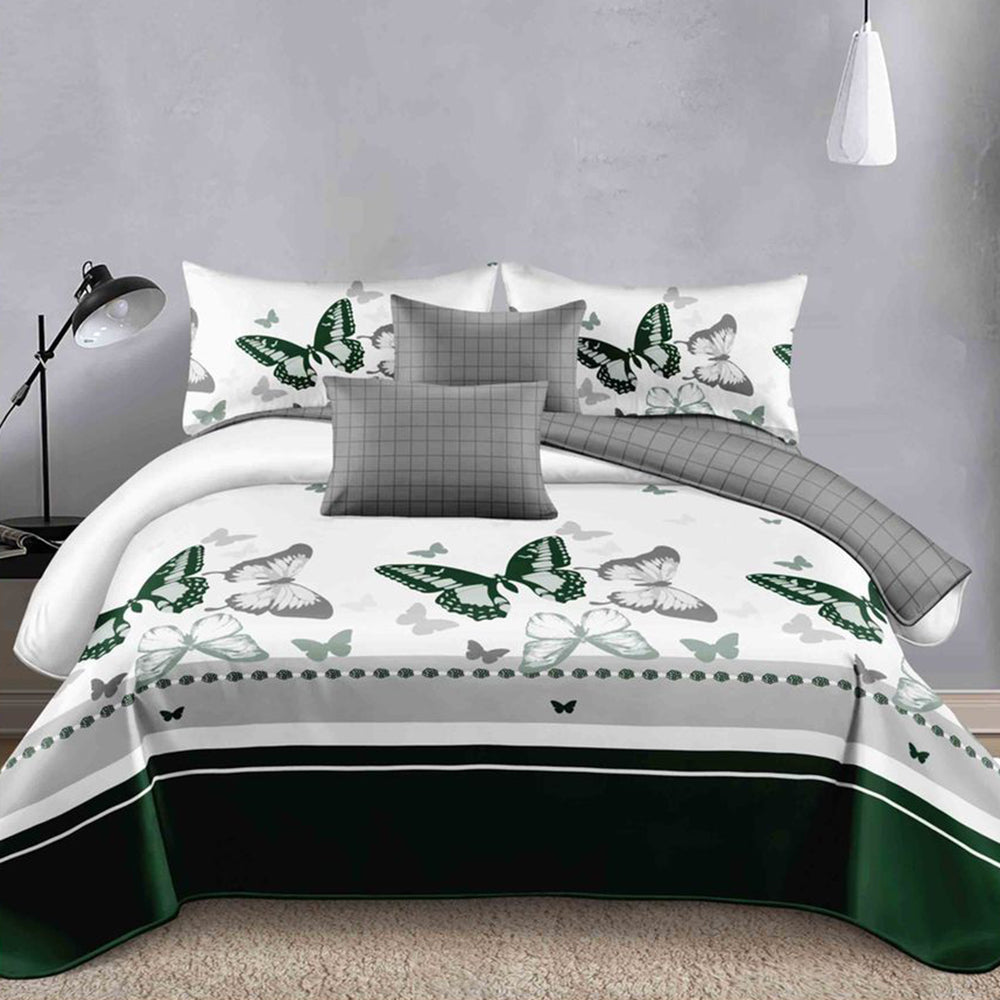 Lenjerie de pat matrimonial cu husa de perna dreptunghiulara, Cintia, bumbac mercerizat, multicolor, 4 piese