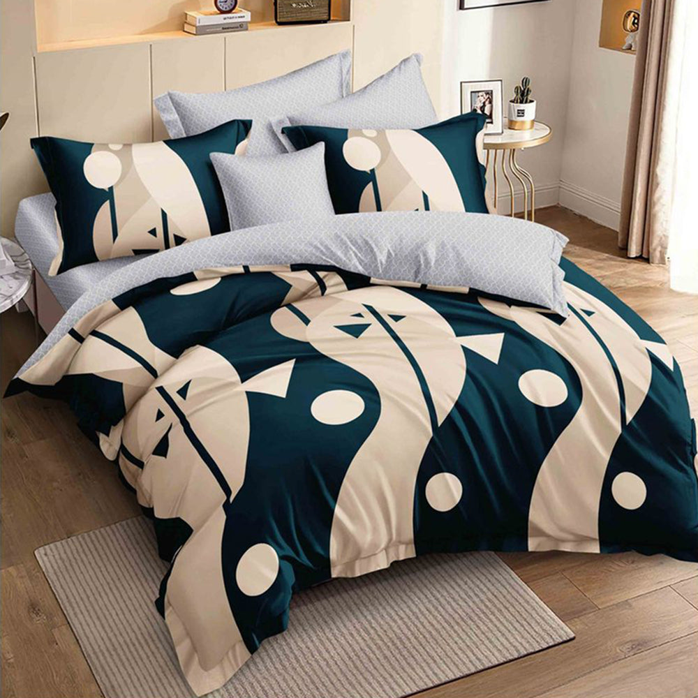 Lenjerie de pat pentru o persoana cu husa elastic pat si fata perna patrata, Ondina, bumbac mercerizat, multicolor, 3 piese