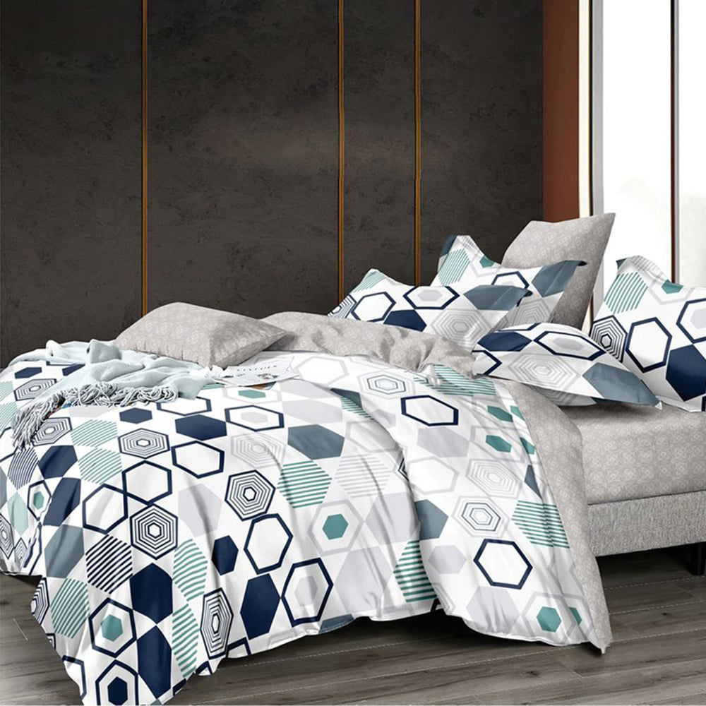Lenjerie de pat pentru o persoana cu husa de perna patrata, Mytilene, bumbac mercerizat, multicolor, 3 piese