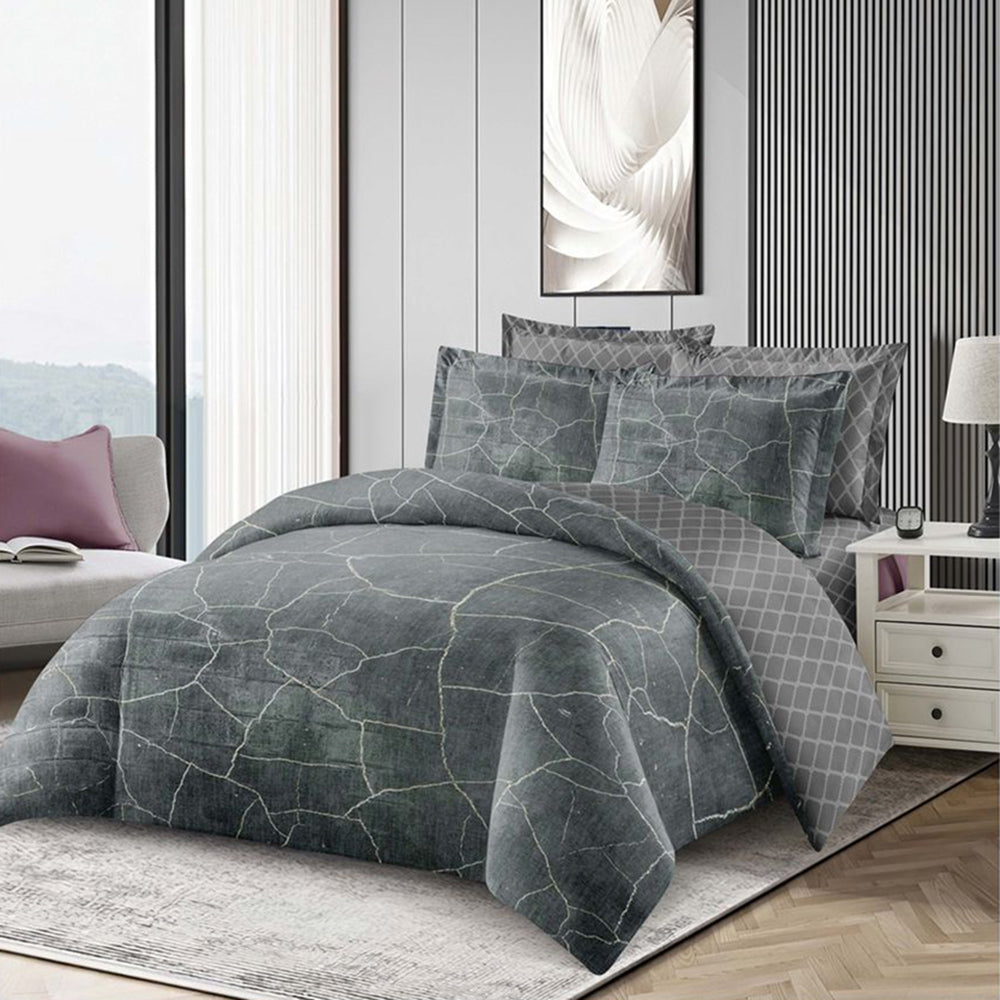 Lenjerie de pat pentru o persoana cu husa de perna patrata, Naupactus, bumbac mercerizat, multicolor, 3 piese