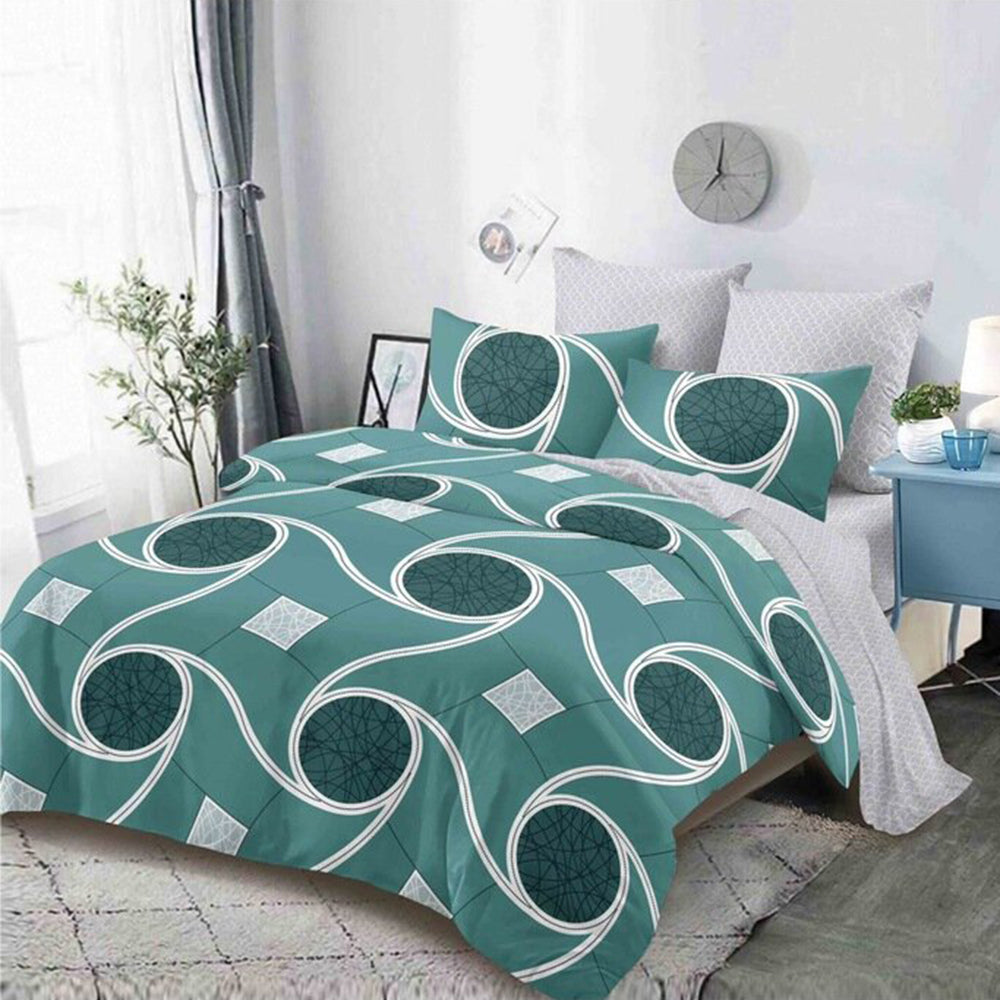 Lenjerie de pat pentru o persoana cu husa de perna patrata, Yolanda, bumbac mercerizat, multicolor, 3 piese