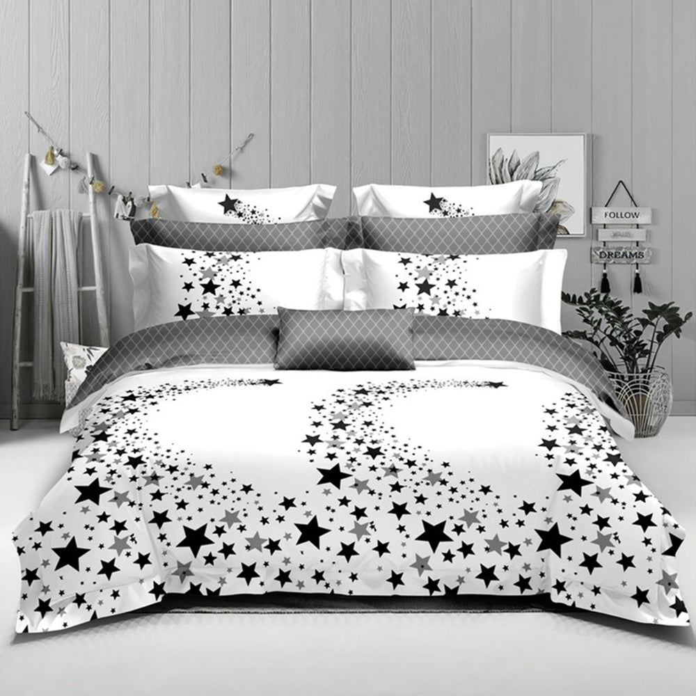 Lenjerie de pat pentru o persoana cu husa elastic pat si fata perna patrata, Massilia, bumbac mercerizat, multicolor, 3 piese