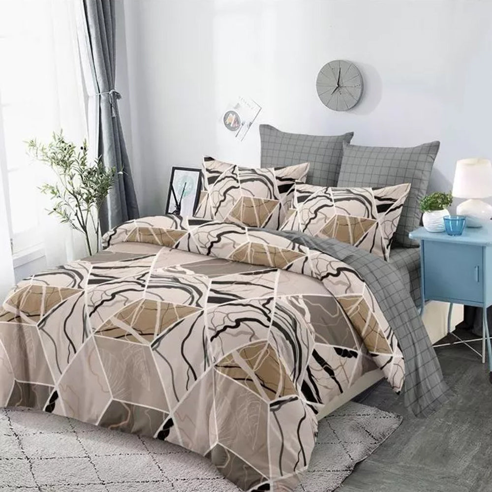 Lenjerie de pat matrimonial cu husa de perna dreptunghiulara, Alastrina, bumbac mercerizat, multicolor, 4 piese