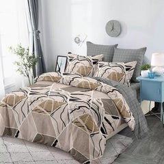 Lenjerie de pat matrimonial cu husa de perna dreptunghiulara, Alastrina, bumbac mercerizat, multicolor, 4 piese