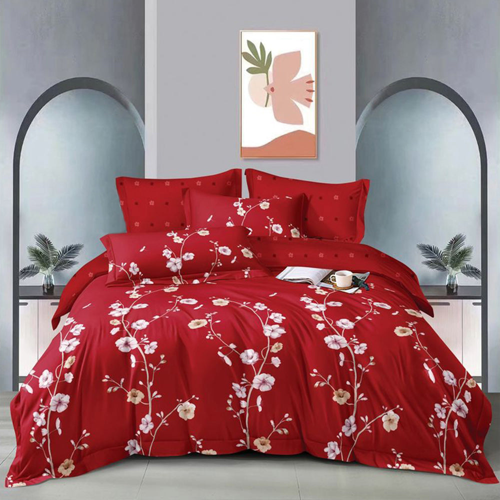 Lenjerie de pat matrimonial cu husa de perna dreptunghiulara, Cahal, bumbac mercerizat, multicolor, 4 piese