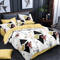 Lenjerie de pat matrimonial cu husa de perna patrata, Itziar, bumbac mercerizat, multicolor, 4 piese