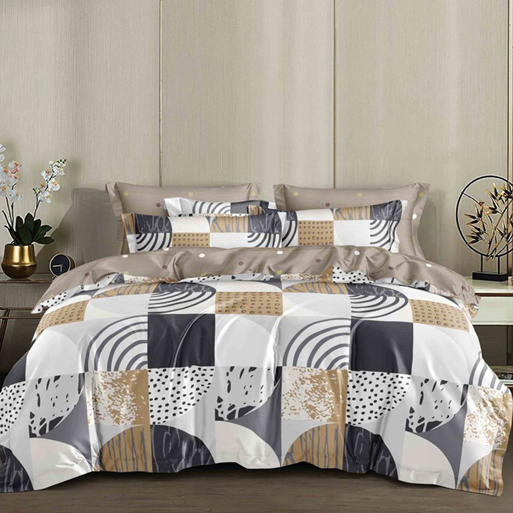Lenjerie de pat pentru o persoana cu husa de perna patrata, Vir, bumbac mercerizat, multicolor, 3 piese