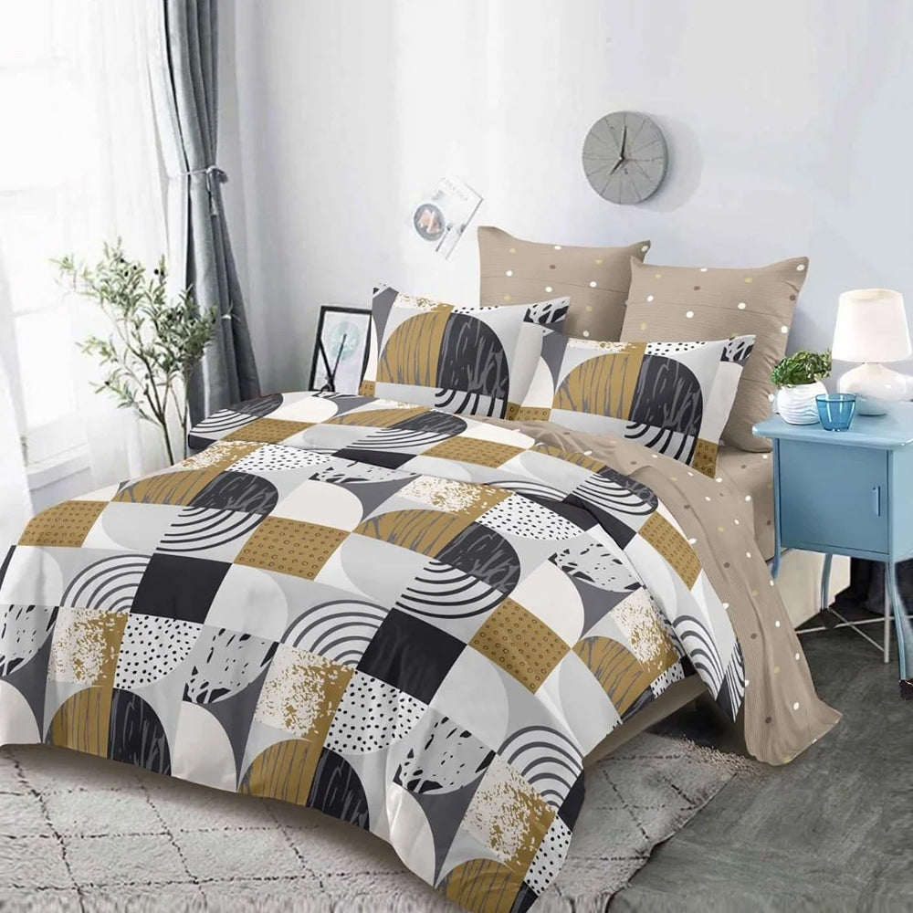 Lenjerie de pat pentru o persoana cu husa de perna patrata, Vir, bumbac mercerizat, multicolor, 3 piese