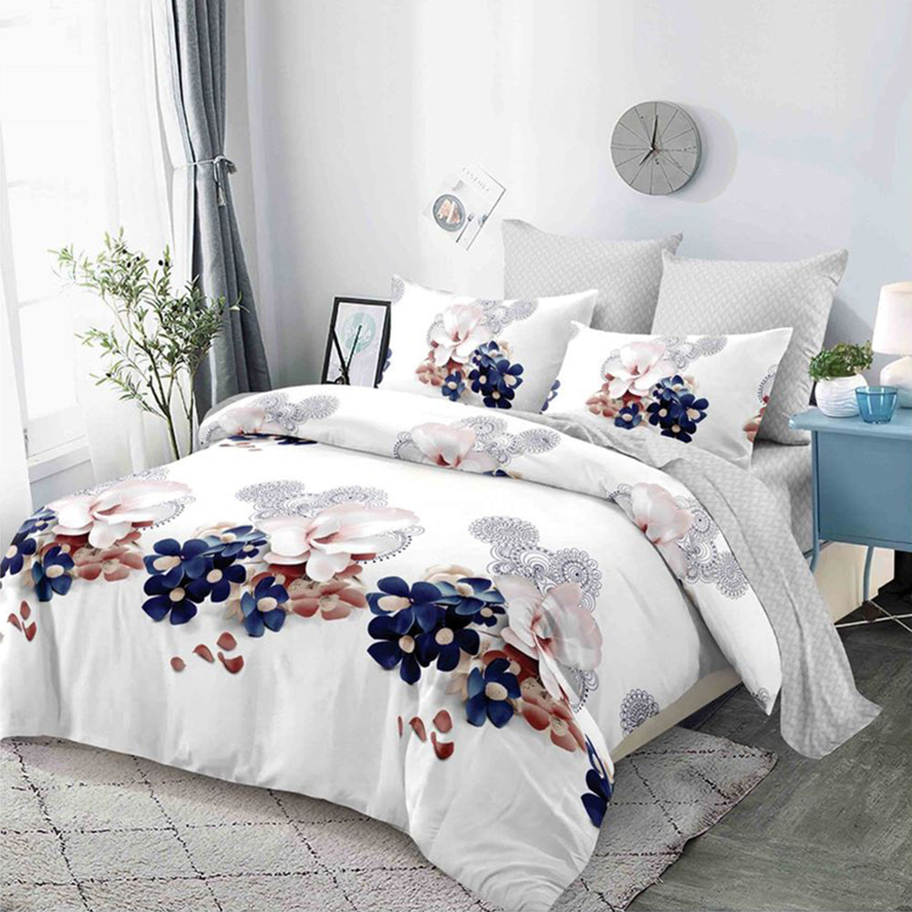 Lenjerie de pat matrimonial cu husa de perna dreptunghiulara, Agrigento, bumbac mercerizat, multicolor, 4 piese