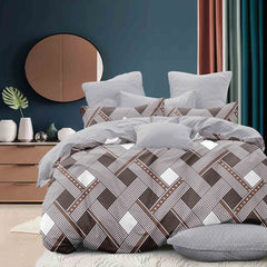 Lenjerie de pat matrimonial cu husa de perna dreptunghiulara, Amfipolis, bumbac mercerizat, multicolor, 4 piese