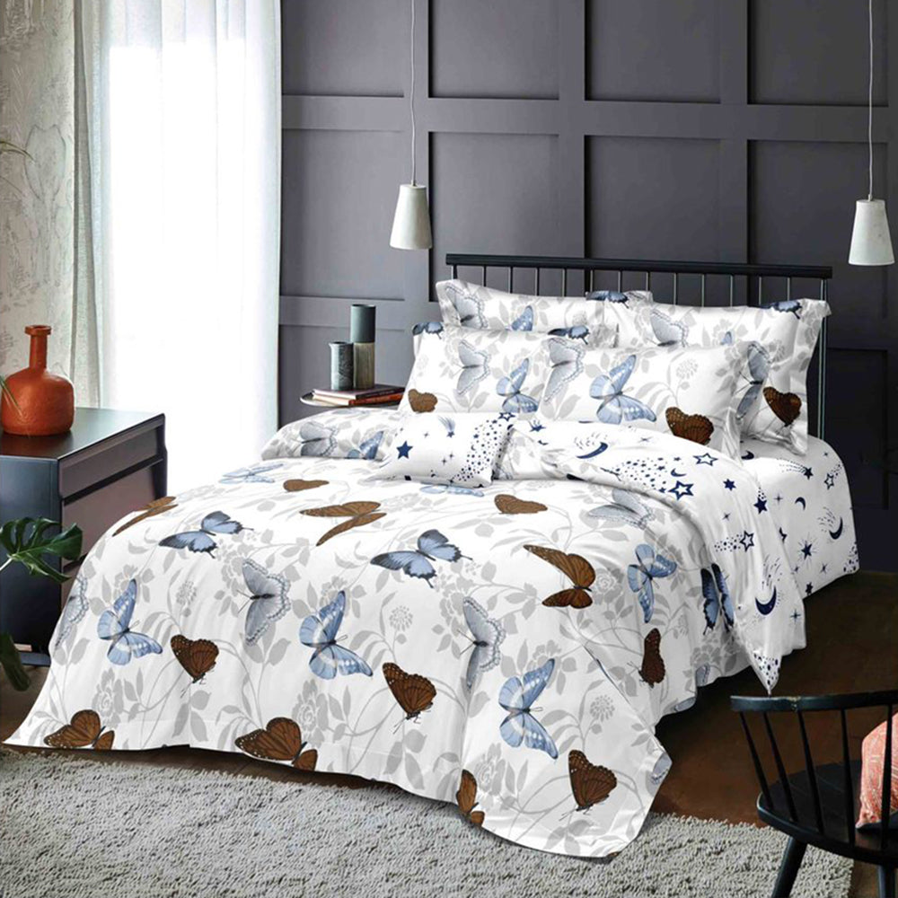 Lenjerie de pat matrimonial cu husa de perna dreptunghiulara, Ansgar, bumbac mercerizat, multicolor, 4 piese
