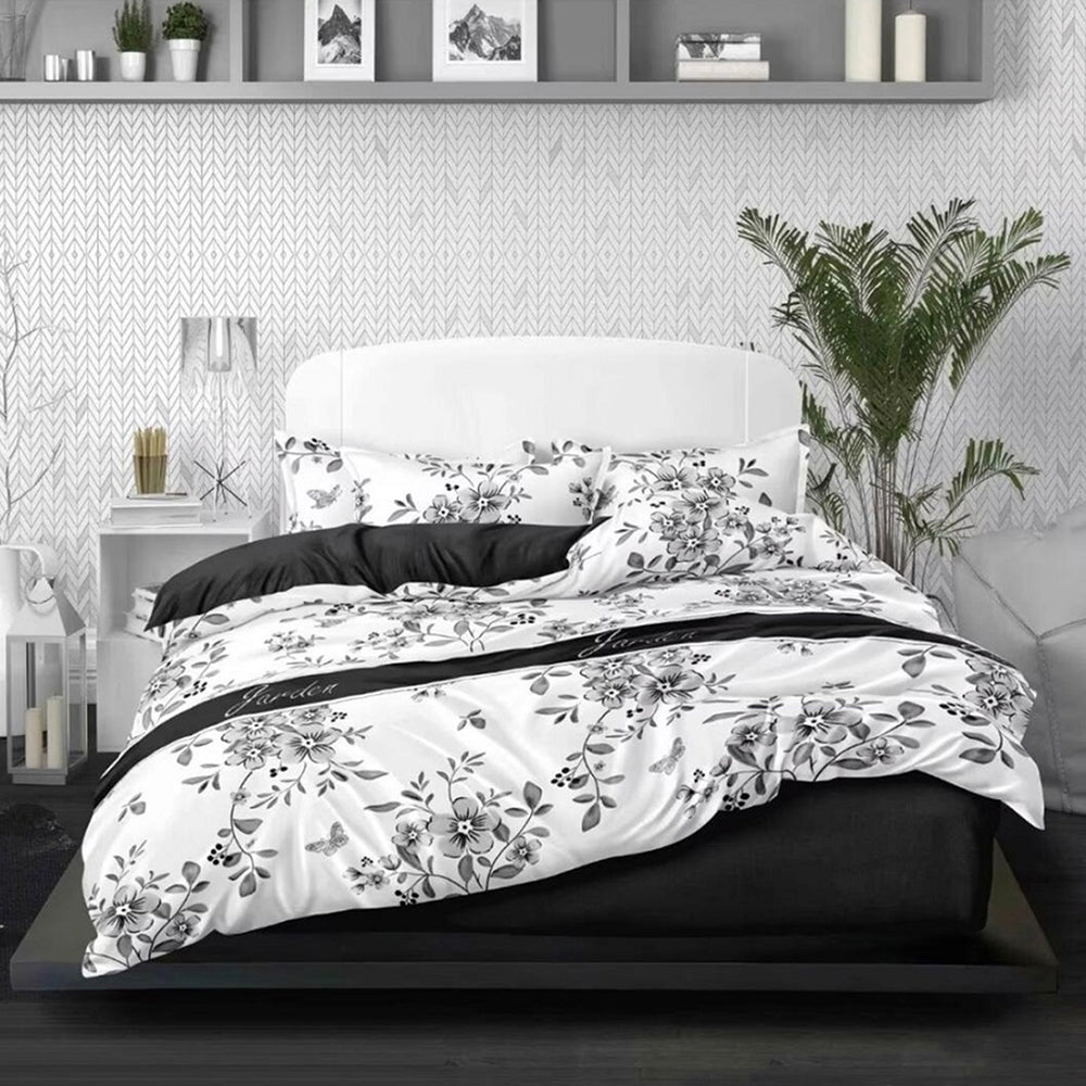 Lenjerie de pat matrimonial cu husa de perna dreptunghiulara, Brigit, bumbac mercerizat, multicolor, 4 piese