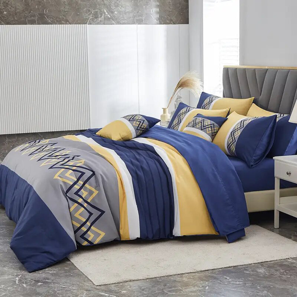 Lenjerie de pat pentru o persoana cu husa de perna patrata, Norell, bumbac mercerizat, multicolor, 3 piese