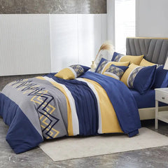 Lenjerie de pat pentru o persoana cu husa de perna patrata, Norell, bumbac mercerizat, multicolor, 3 piese