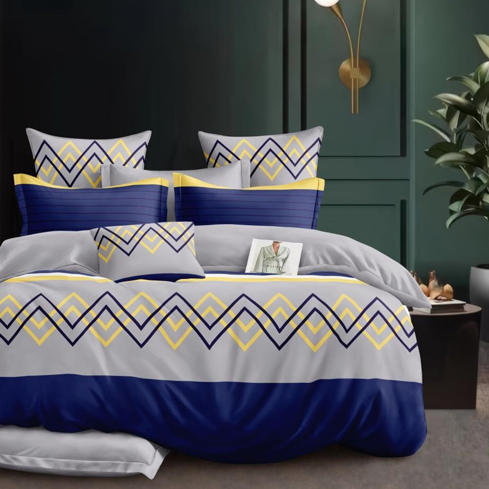 Lenjerie de pat pentru o persoana cu husa de perna patrata, Norell, bumbac mercerizat, multicolor, 3 piese