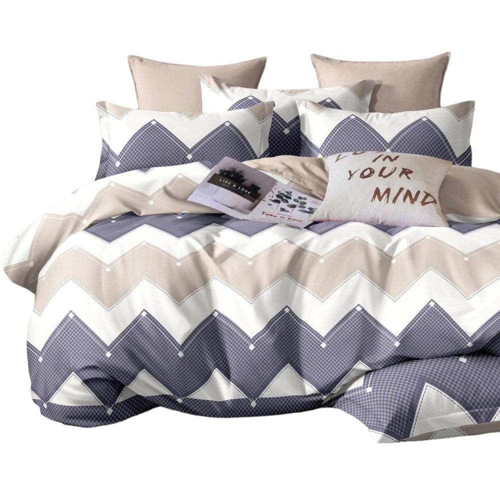 Lenjerie de pat matrimonial cu husa de perna dreptunghiulara, Algot, bumbac mercerizat, multicolor, 4 piese