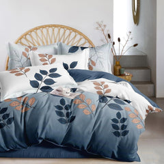Lenjerie de pat matrimonial cu husa de perna patrata, Hadar, bumbac mercerizat, multicolor, 4 piese