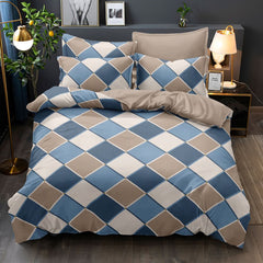 Lenjerie de pat pentru o persoana cu husa elastic pat si fata perna patrata, Thora, bumbac mercerizat, multicolor, 3 piese