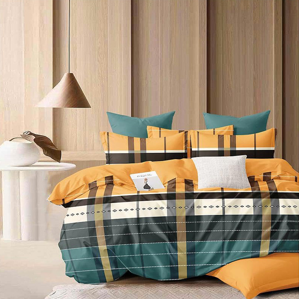 Lenjerie de pat pentru o persoana cu husa de perna patrata, Keltainen, bumbac mercerizat, multicolor, 3 piese