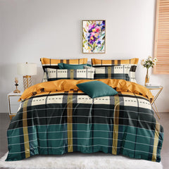 Lenjerie de pat pentru o persoana cu husa de perna patrata, Keltainen, bumbac mercerizat, multicolor, 3 piese