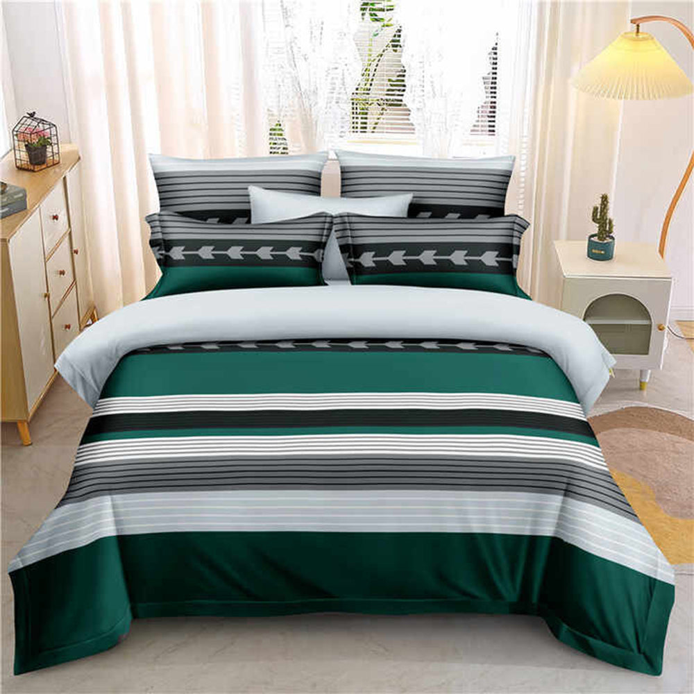Lenjerie de pat matrimonial cu husa de perna dreptunghiulara, Abalessa, bumbac mercerizat, multicolor, 4 piese