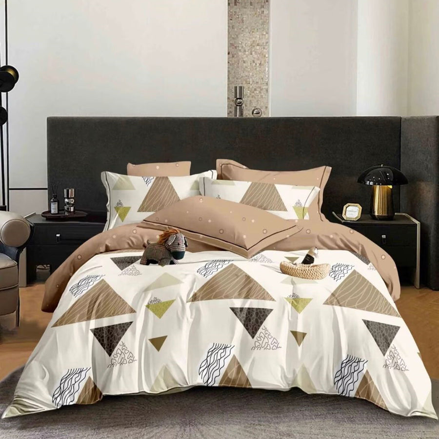 Lenjerie de pat matrimonial cu husa de perna dreptunghiulara, Keldur, bumbac mercerizat, multicolor, 4 piese