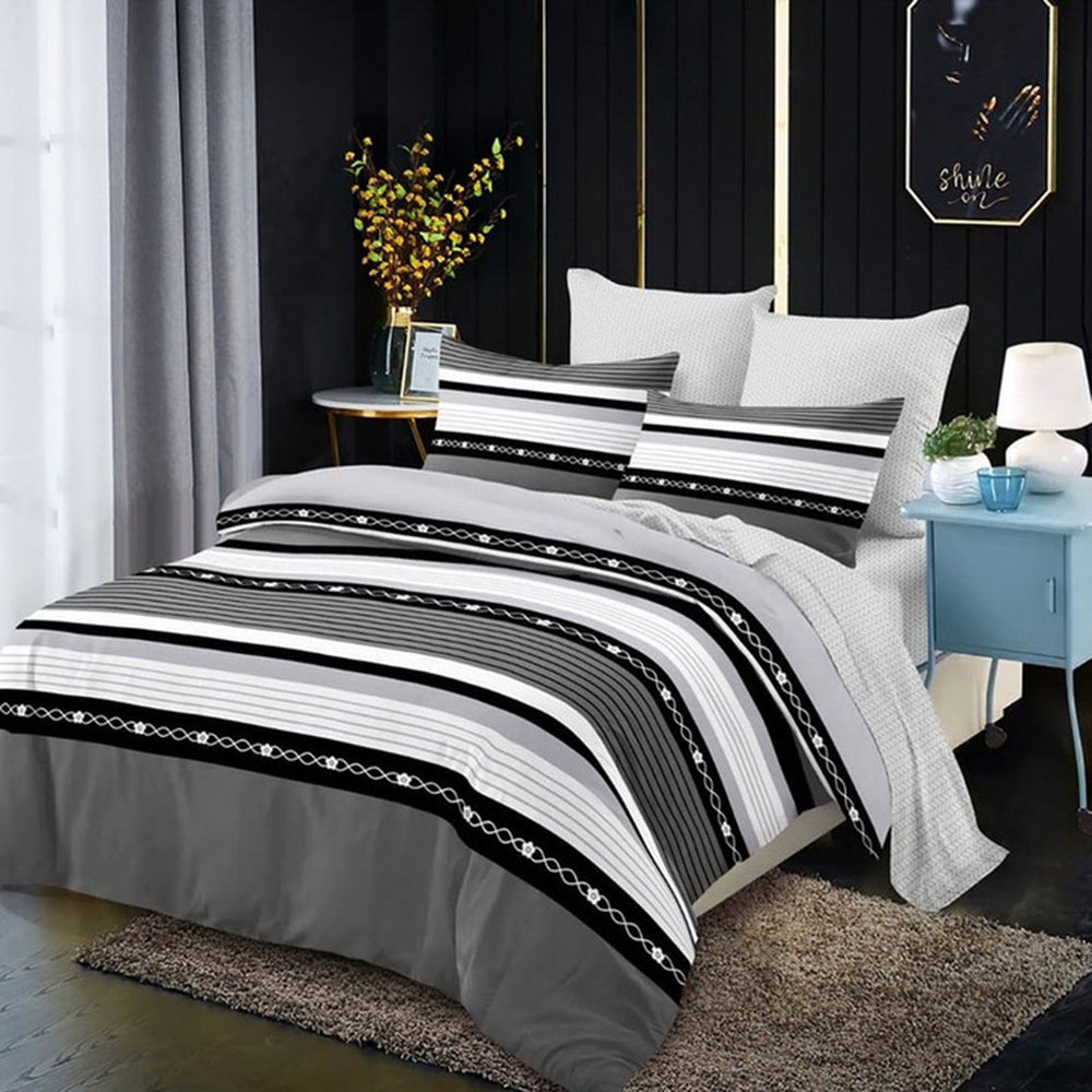 Lenjerie de pat pentru o persoana cu husa de perna patrata, Holmavik, bumbac mercerizat, multicolor, 3 piese