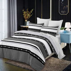 Lenjerie de pat pentru o persoana cu husa de perna patrata, Holmavik, bumbac mercerizat, multicolor, 3 piese