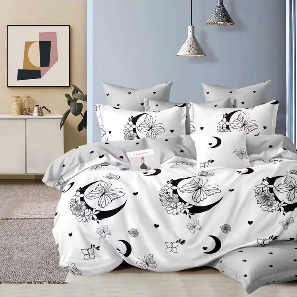 Lenjerie de pat pentru o persoana cu husa elastic pat si fata perna patrata, Miamere, bumbac mercerizat, multicolor, 3 piese