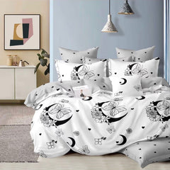 Lenjerie de pat pentru o persoana cu husa elastic pat si fata perna patrata, Miamere, bumbac mercerizat, multicolor, 3 piese