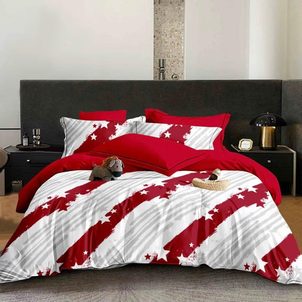 Lenjerie de pat pentru o persoana cu husa elastic pat si fata perna patrata, Lombok, bumbac mercerizat, multicolor, 3 piese