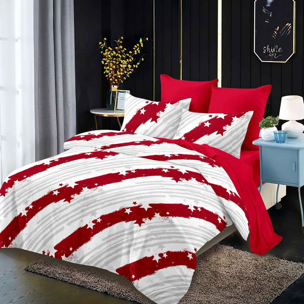Lenjerie de pat pentru o persoana cu husa elastic pat si fata perna patrata, Lombok, bumbac mercerizat, multicolor, 3 piese