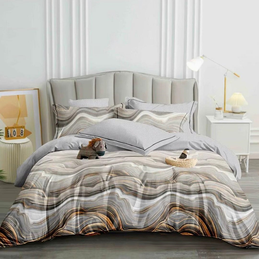 Lenjerie de pat pentru o persoana cu husa de perna patrata, Mikell, bumbac mercerizat, multicolor, 3 piese